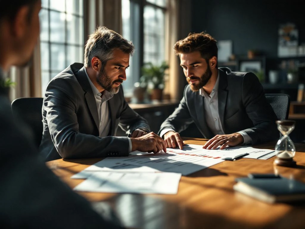 Manager en nieuwe medewerker bespreken trainingsschema aan bureau, manager wijst naar tijdlijn op document